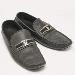 Louis Vuitton Black Leather Taiga Hockenheim Slip On Loafers Size 43