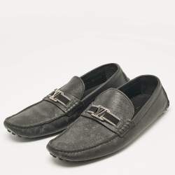 Louis Vuitton Black Leather Taiga Hockenheim Slip On Loafers Size 43