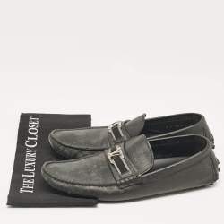 Louis Vuitton Black Leather Taiga Hockenheim Slip On Loafers Size 43