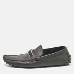 Louis Vuitton Black Leather Taiga Hockenheim Slip On Loafers Size 43