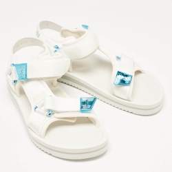 Louis Vuitton White Fabric Panama Flat Sandals Size 42