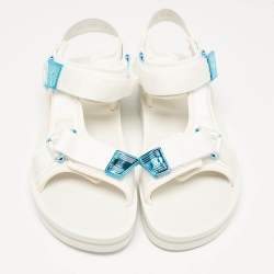 Louis Vuitton White Fabric Panama Flat Sandals Size 42