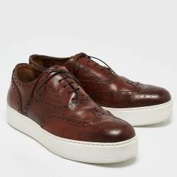 Louis Vuitton Brown Leather Lace Up Oxford Sneakers Size 42