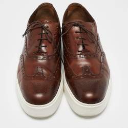 Louis Vuitton Brown Leather Lace Up Oxford Sneakers Size 42