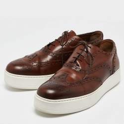 Louis Vuitton Brown Leather Lace Up Oxford Sneakers Size 42