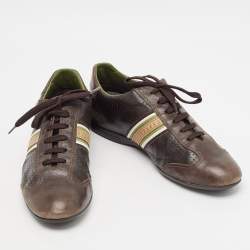 Louis Vuitton Brown Perforated Leather Low Top Sneakers Size 42.5 