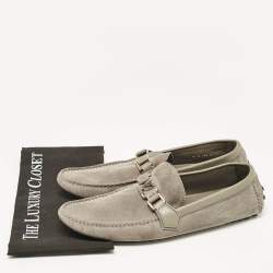 Louis Vuitton Grey Suede Hockenheim Loafers Size 43