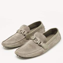 Louis Vuitton Grey Suede Hockenheim Loafers Size 43