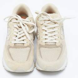Louis Vuitton Beige Mesh and Suede Run Away Lace Up Sneakers Size 41.5