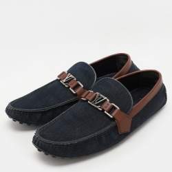 Louis Vuitton Navy Blue/Brown Denim and Leather Hockenheim Loafers Size 41.5
