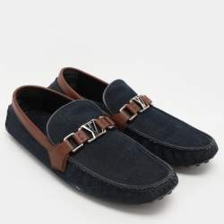 Louis Vuitton Navy Blue/Brown Denim and Leather Hockenheim Loafers Size 41.5