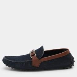 Louis Vuitton Navy Blue/Brown Denim and Leather Hockenheim Loafers Size 41.5