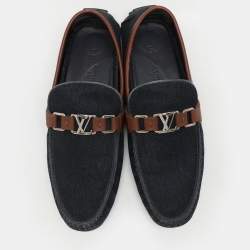 Louis Vuitton Navy Blue/Brown Denim and Leather Hockenheim Loafers Size 41.5