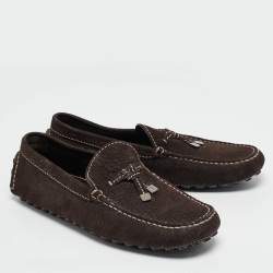 Louis Vuitton Dark Brown Textured Nubuck Leather Bow Loafers Size 41