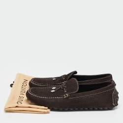 Louis Vuitton Dark Brown Textured Nubuck Leather Bow Loafers Size 41
