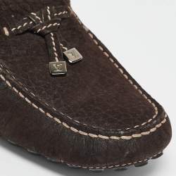 Louis Vuitton Dark Brown Textured Nubuck Leather Bow Loafers Size 41