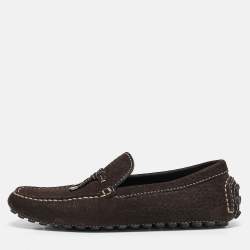 Louis Vuitton Dark Brown Textured Nubuck Leather Bow Loafers Size 41