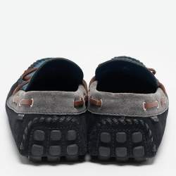 Louis Vuitton Dark Tricolor Suede And Leather Logo Bow Slip On Loafers Size 43