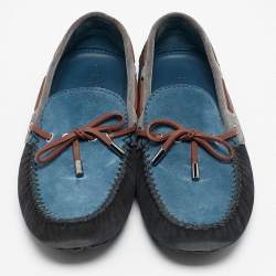 Louis Vuitton Dark Tricolor Suede And Leather Logo Bow Slip On Loafers Size 43