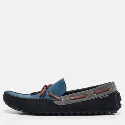Louis Vuitton Dark Tricolor Suede And Leather Logo Bow Slip On Loafers Size 43
