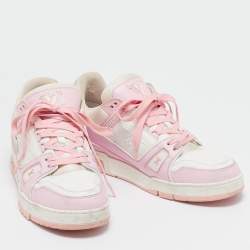 Louis Vuitton White/Pink Monogram Leather LV Trainer Sneakers Size 42 