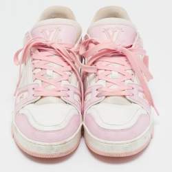 Louis Vuitton White/Pink Monogram Leather LV Trainer Sneakers Size 42 