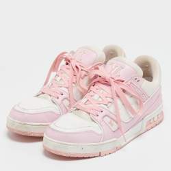 Louis Vuitton White/Pink Monogram Leather LV Trainer Sneakers Size 42 