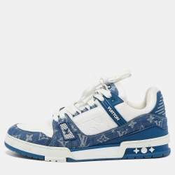 Louis Vuitton Blue/White Leather and Denim LV Trainer Sneakers Size 43.5