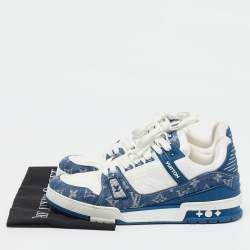Louis Vuitton Blue/White Leather and Denim LV Trainer Sneakers Size 43.5