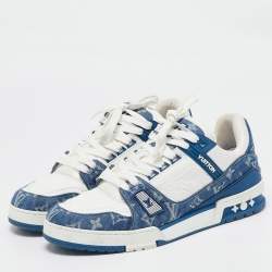 Louis Vuitton Blue/White Leather and Denim LV Trainer Sneakers Size 43.5