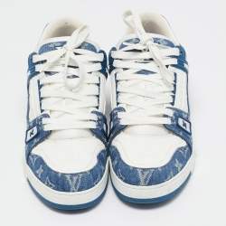 Louis Vuitton Blue/White Leather and Denim LV Trainer Sneakers Size 43.5