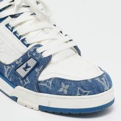 Louis Vuitton Blue/White Leather and Denim LV Trainer Sneakers Size 43.5