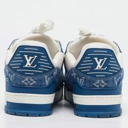 Louis Vuitton Blue/White Leather and Denim LV Trainer Sneakers Size 43.5