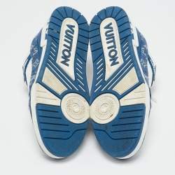 Louis Vuitton Blue/White Leather and Denim LV Trainer Sneakers Size 43.5