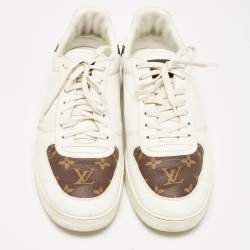 Louis Vuitton White Leather and Monogram Canvas Rivoli Sneakers Size 45