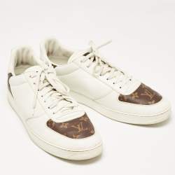 Louis Vuitton White Leather and Monogram Canvas Rivoli Sneakers Size 45