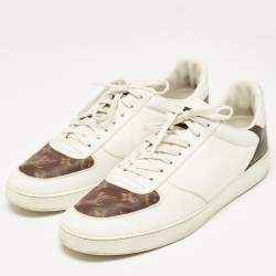 Louis Vuitton White Leather and Monogram Canvas Rivoli Sneakers Size 45