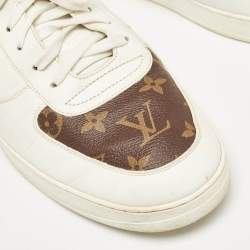 Louis Vuitton White Leather and Monogram Canvas Rivoli Sneakers Size 45