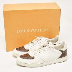 Louis Vuitton White Leather and Monogram Canvas Rivoli Sneakers Size 45