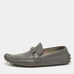 Louis Vuitton Grey Leather Hockenheim Loafers Size 44