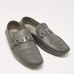Louis Vuitton Grey Leather Hockenheim Loafers Size 44
