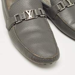 Louis Vuitton Grey Leather Hockenheim Loafers Size 44