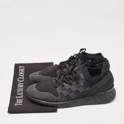 Pre Owned Louis Vuitton Black Knit Fabric Fastlane Lace Up Sneakers Size 39.5