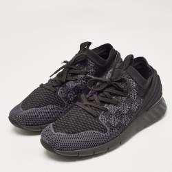 Pre Owned Louis Vuitton Black Knit Fabric Fastlane Lace Up Sneakers Size 39.5