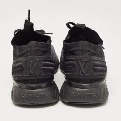 Pre Owned Louis Vuitton Black Knit Fabric Fastlane Lace Up Sneakers Size 39.5