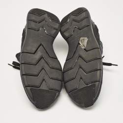 Pre Owned Louis Vuitton Black Knit Fabric Fastlane Lace Up Sneakers Size 39.5