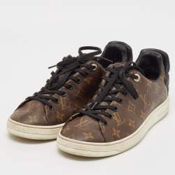 Louis Vuitton Black Monogram Canvas and Leather Frontrow Low Top Sneakers Size 40.5