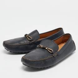 Louis Vuitton Navy Blue Leather Hockenheim Loafers Size 41