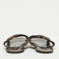 Louis Vuitton Brown/Beige Leather and Fabric Criss-Cross Flat Sandals Size 44