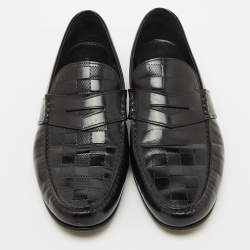 Louis Vuitton Black Damier Leather Santiago Slip On Loafers Size 43.5